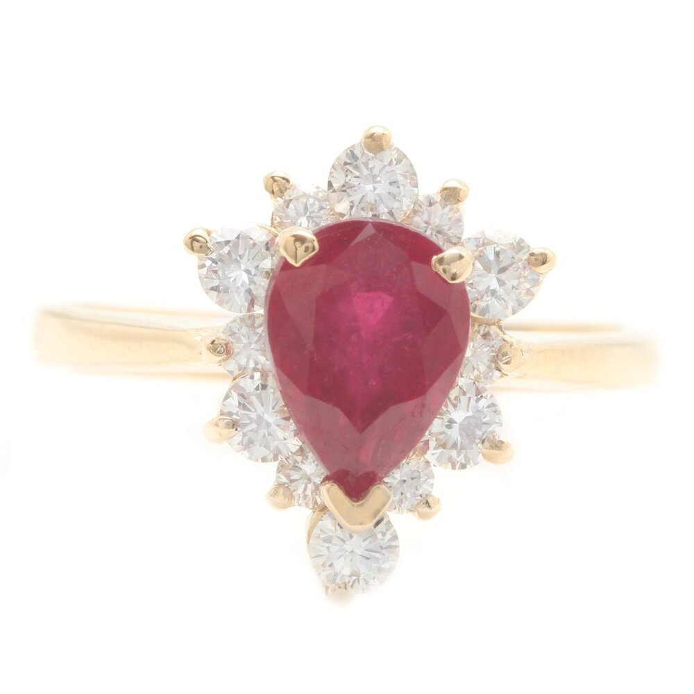 2.15 Carat Natural Red Ruby and Diamonds in 14K Solid Yellow Gold Women Ring